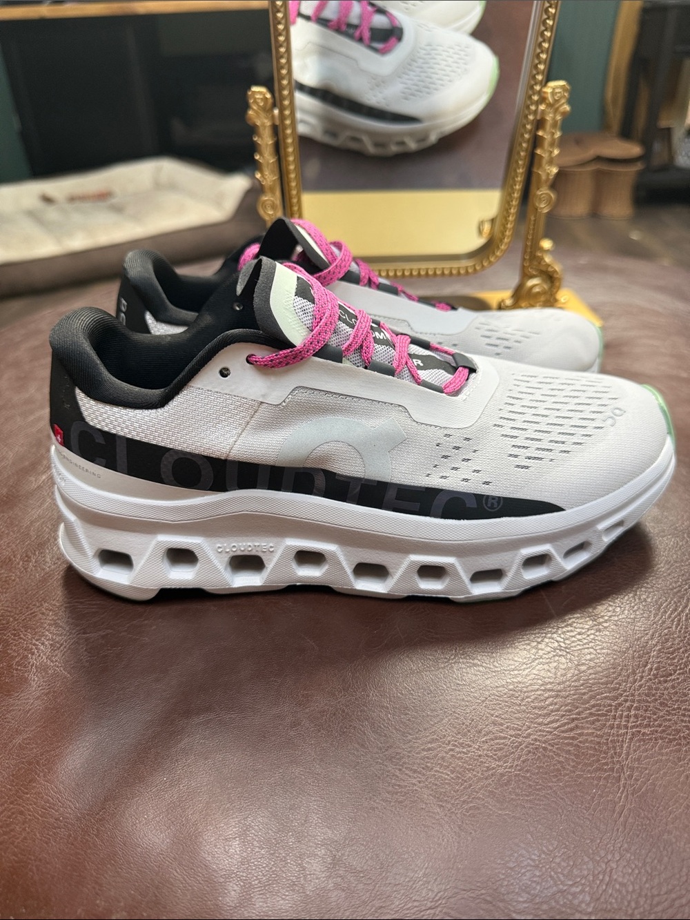 Cloudtec White & Black Women's Running Sneakers with Pink Accents